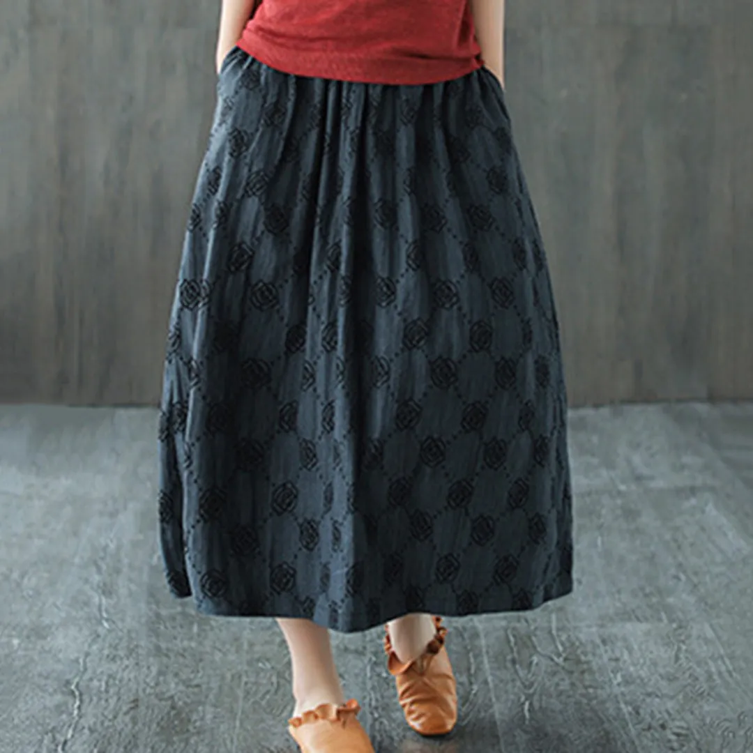 Retro Rose Jacquard Midi Skirt