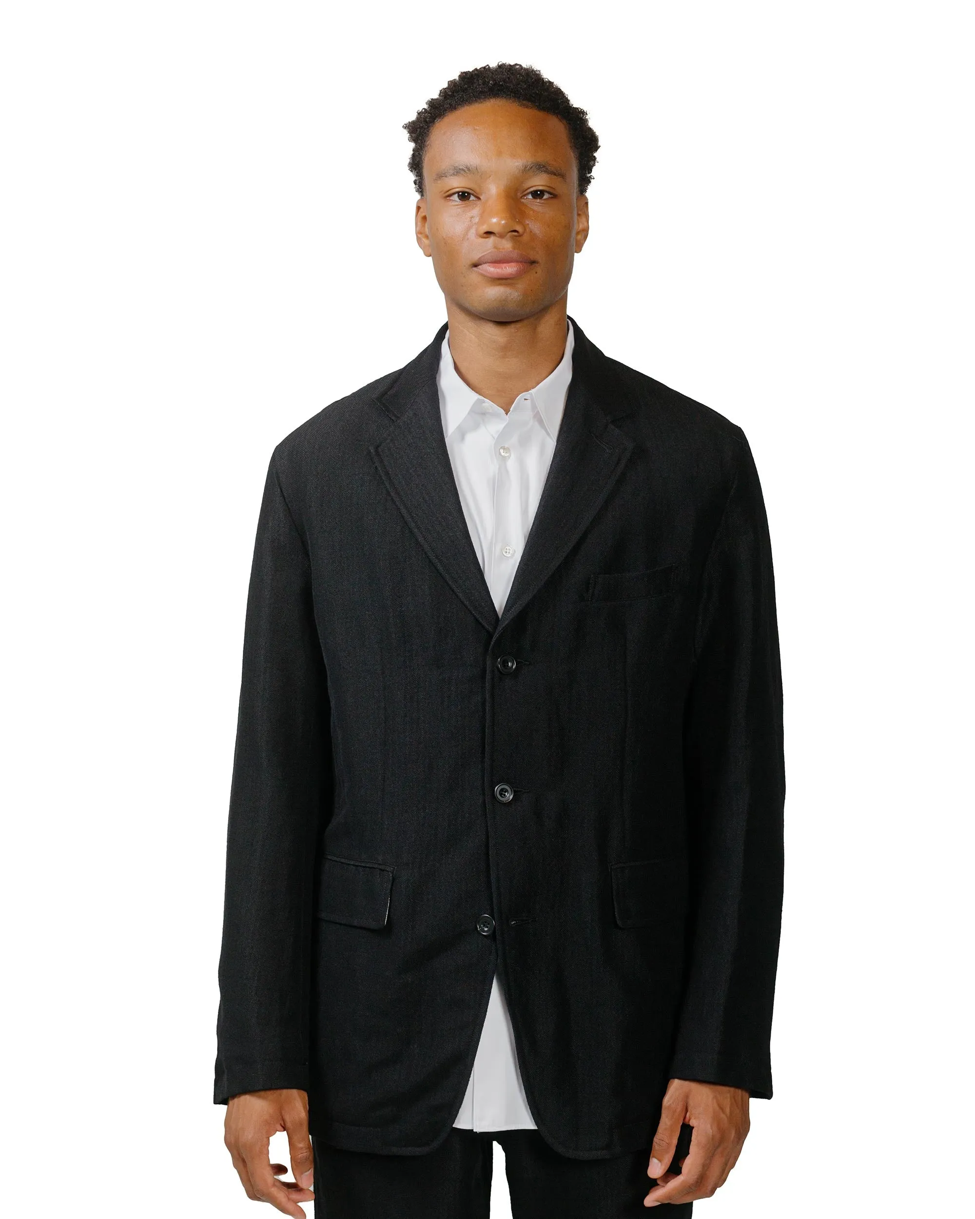 Sage de Cret Wool/Linen Herringbone Tumbler Tailored Jacket Black