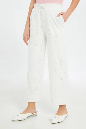 Senior Girls White Laser Cut Culottes