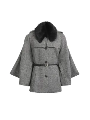 Sienna Wool Cape - Monochrome Herringbone