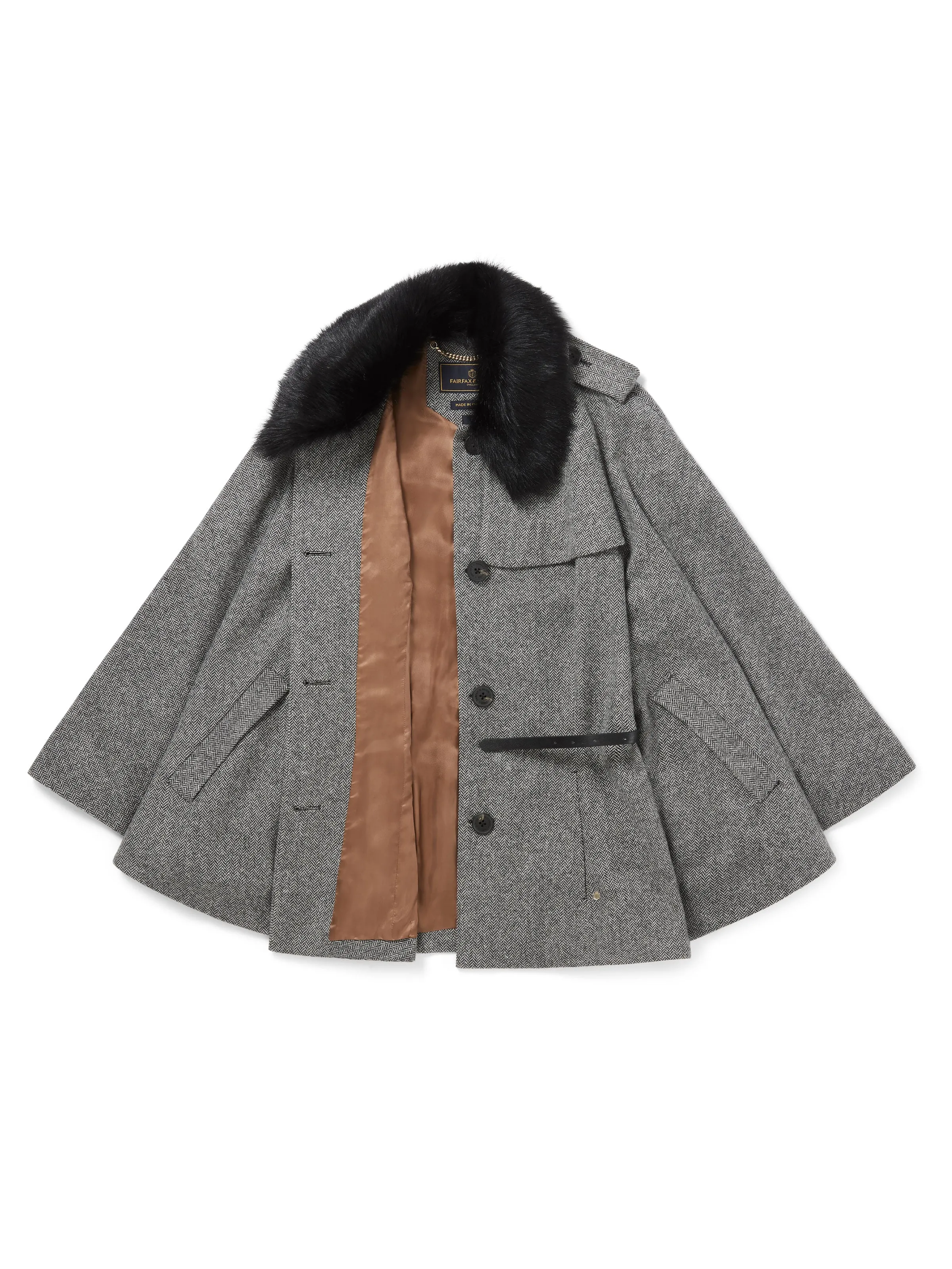 Sienna Wool Cape - Monochrome Herringbone