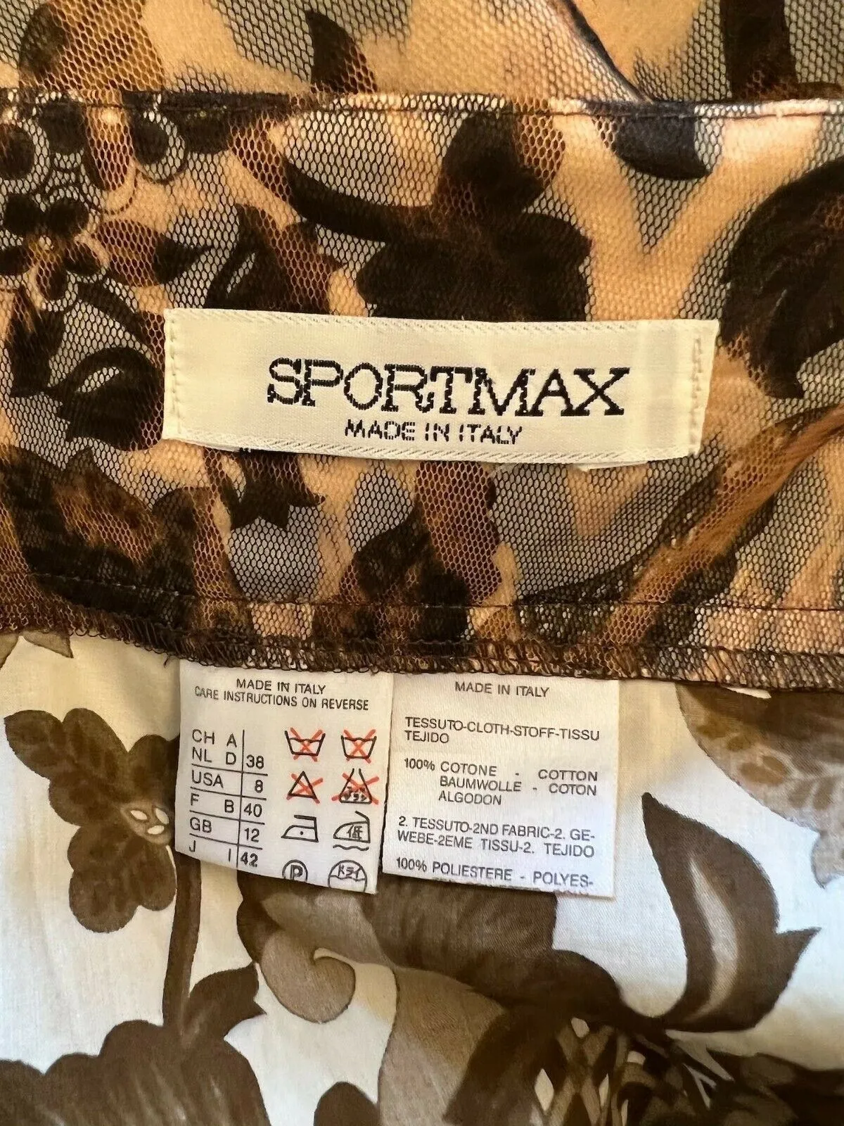 Sportmax Max Mara Vintage Brown Floral Mesh Mini Skirt UK 10 US 6 EU 38 IT 42