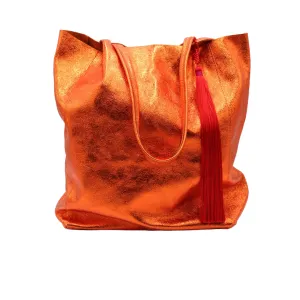 The 'Bessie' Italian Leather Shopper in Sunset Opulent Orange