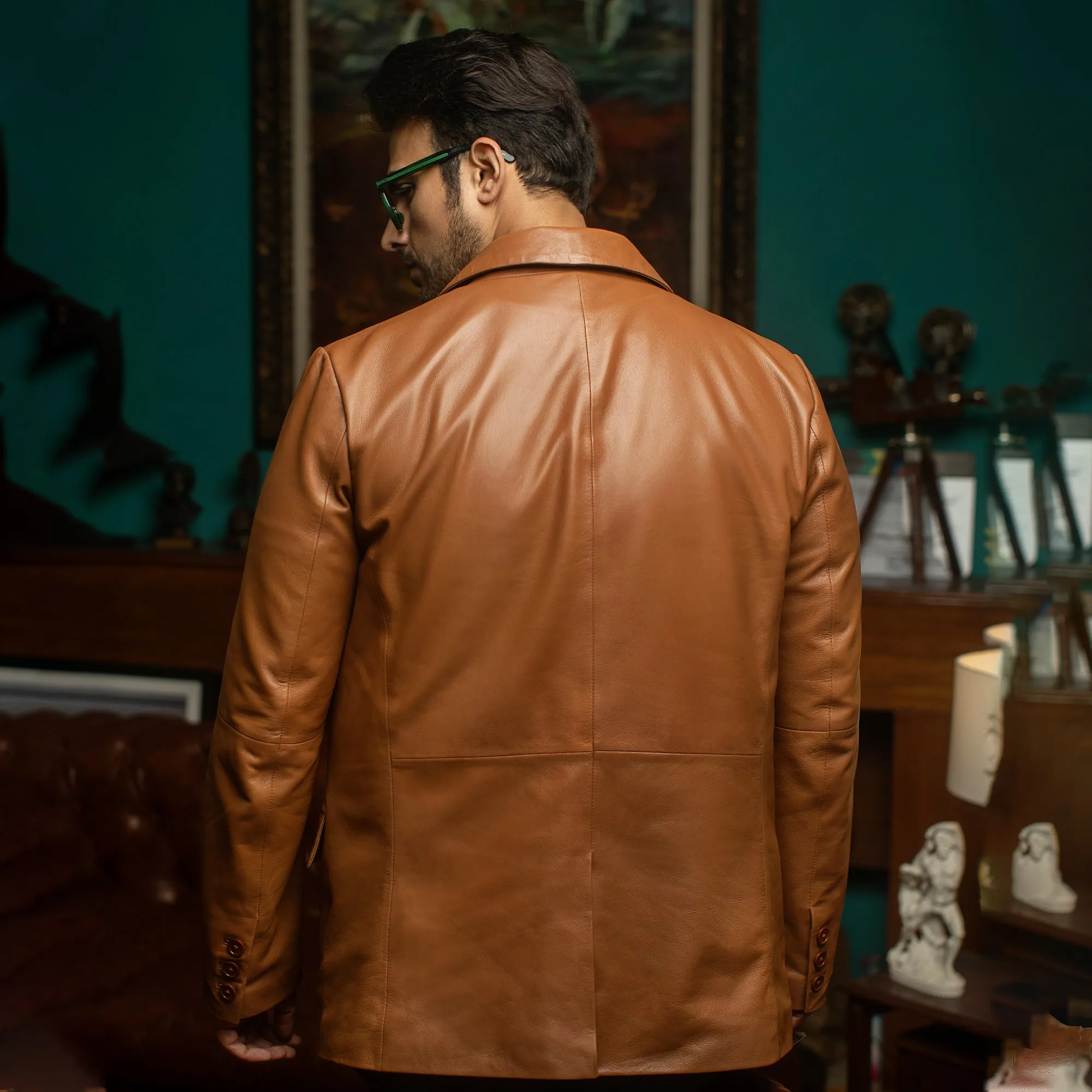 Traditional Cognac Leather Coat - Kaptan