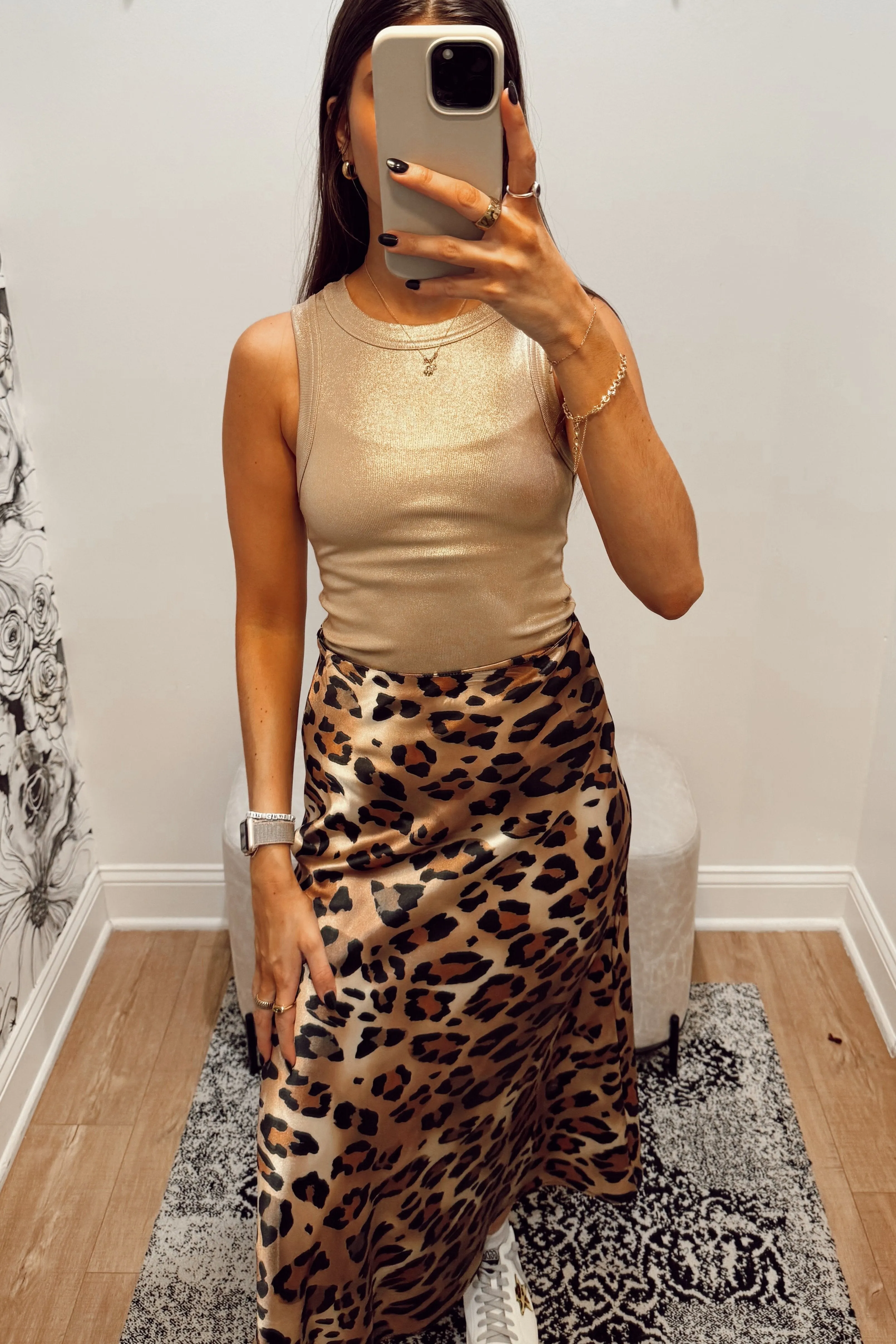 Vintage Leopard Satin Skirt