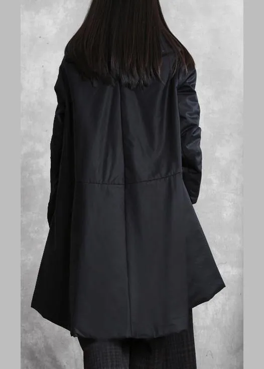 Warm oversize down jacket overcoat black v neck pockets coats