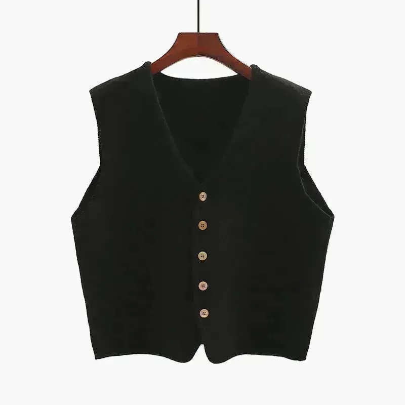 Women Sleeveless V-neck Button Down Knitted Vest Cardigan